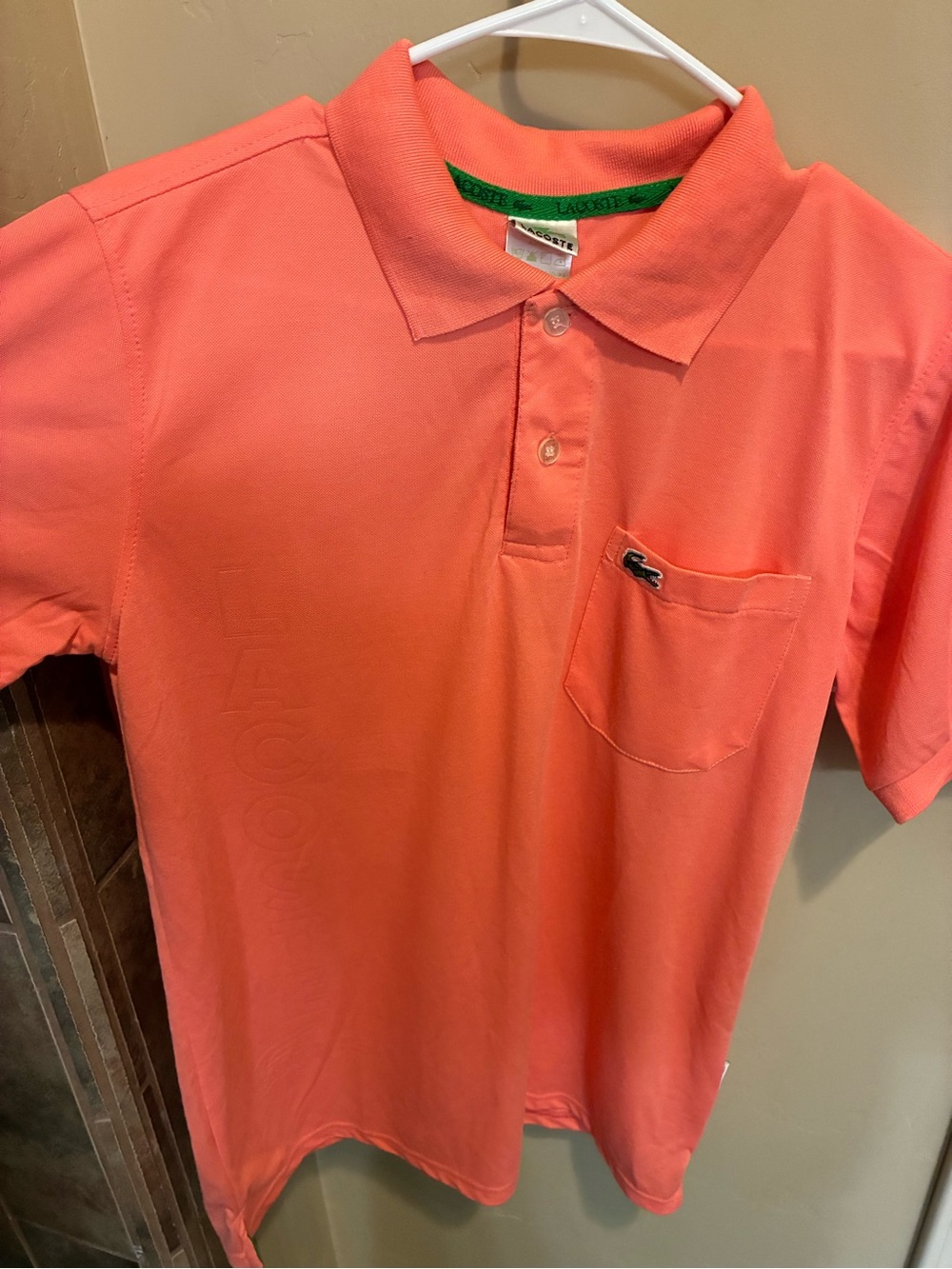 Lacoste Men's Coral Pink Polo with Chest Pocket